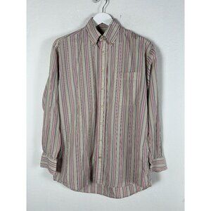 Burberry London Mens Striped Button-Down Casual Shirt Medium Beige Red Cotton